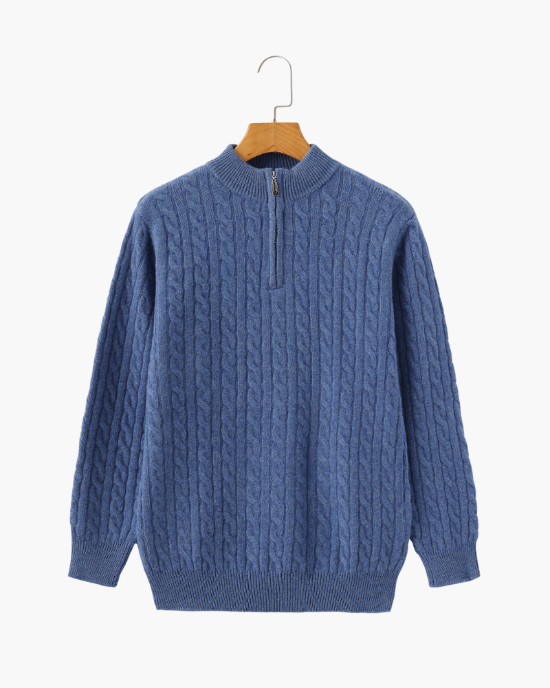 Mezzo zip in 100% cashmere a maglia a trama fitta