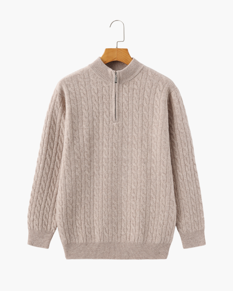 Mezzo zip in 100% cashmere a maglia a trama fitta