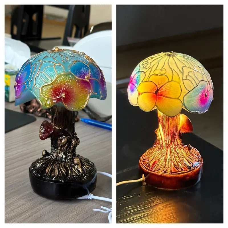 Lampada in stile bohémien con motivo a funghi e fiori
