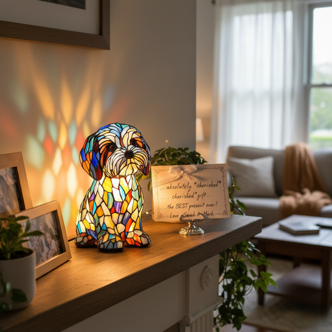 Luminosi compagni canini in luce di vetrate