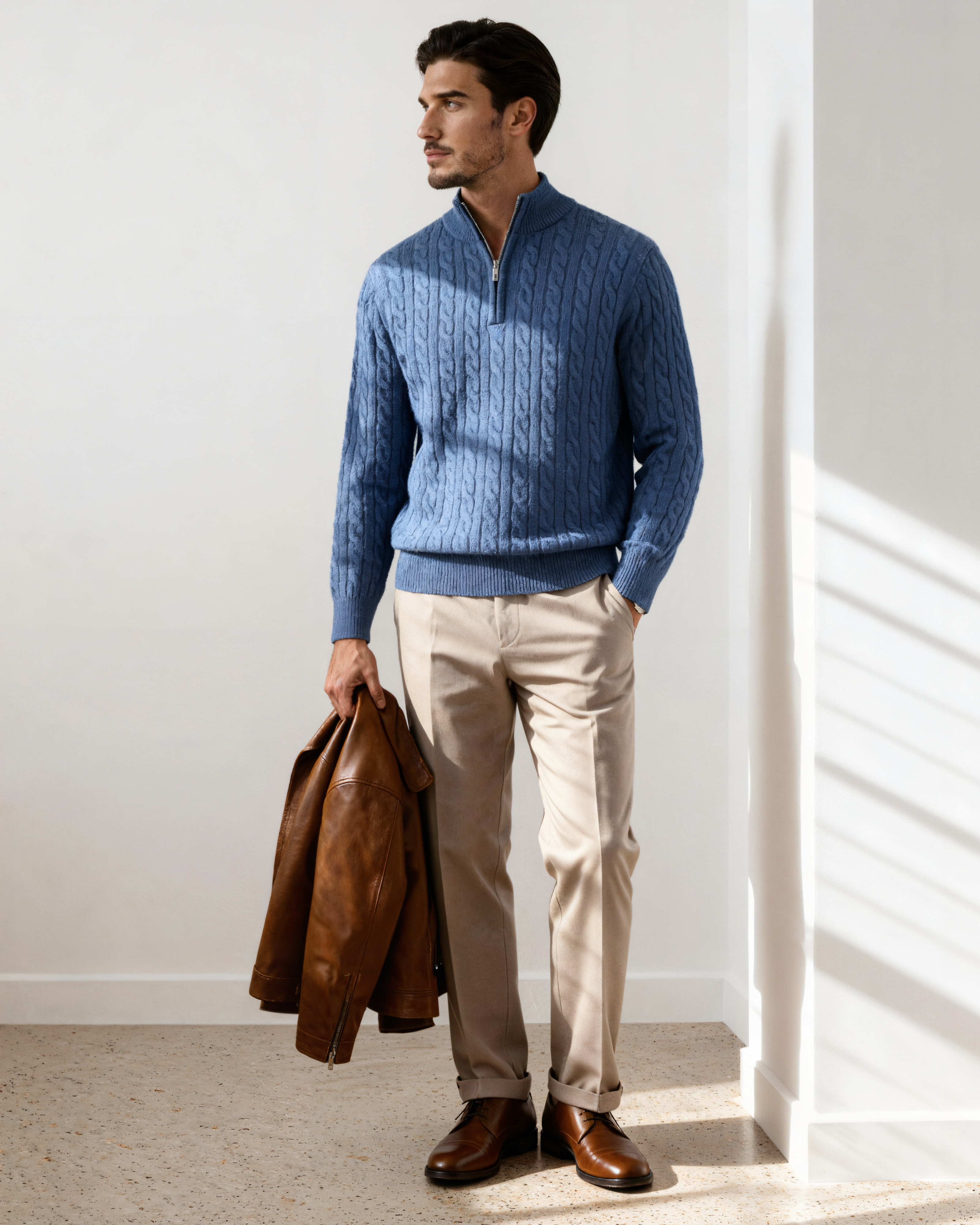 Mezzo zip in 100% cashmere a maglia a trama fitta