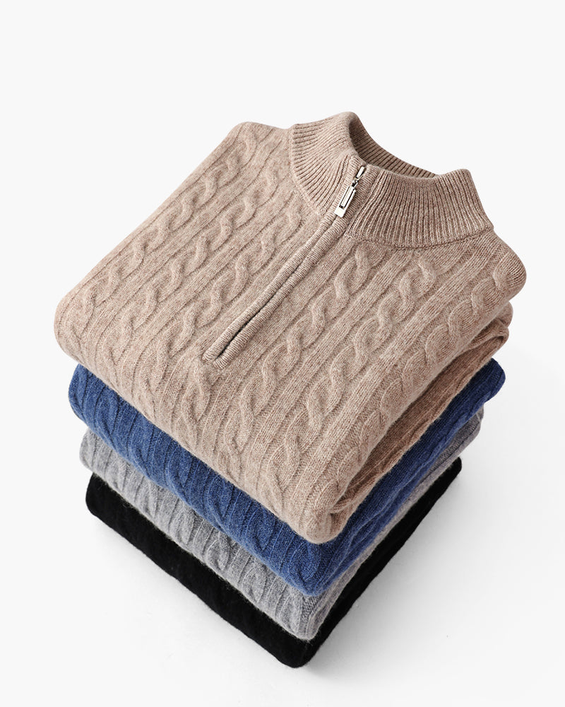 Mezzo zip in 100% cashmere a maglia a trama fitta