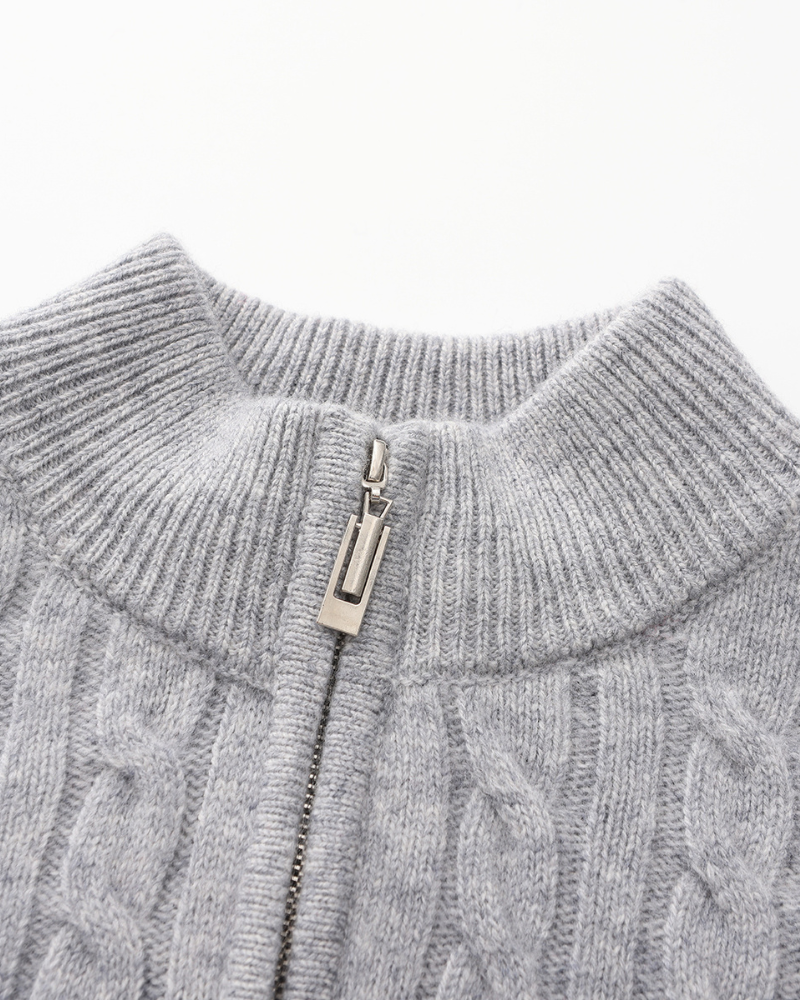 Mezzo zip in 100% cashmere a maglia a trama fitta