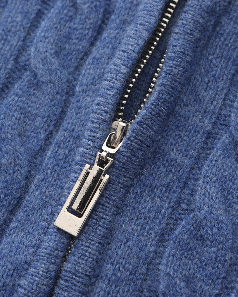 Mezzo zip in 100% cashmere a maglia a trama fitta