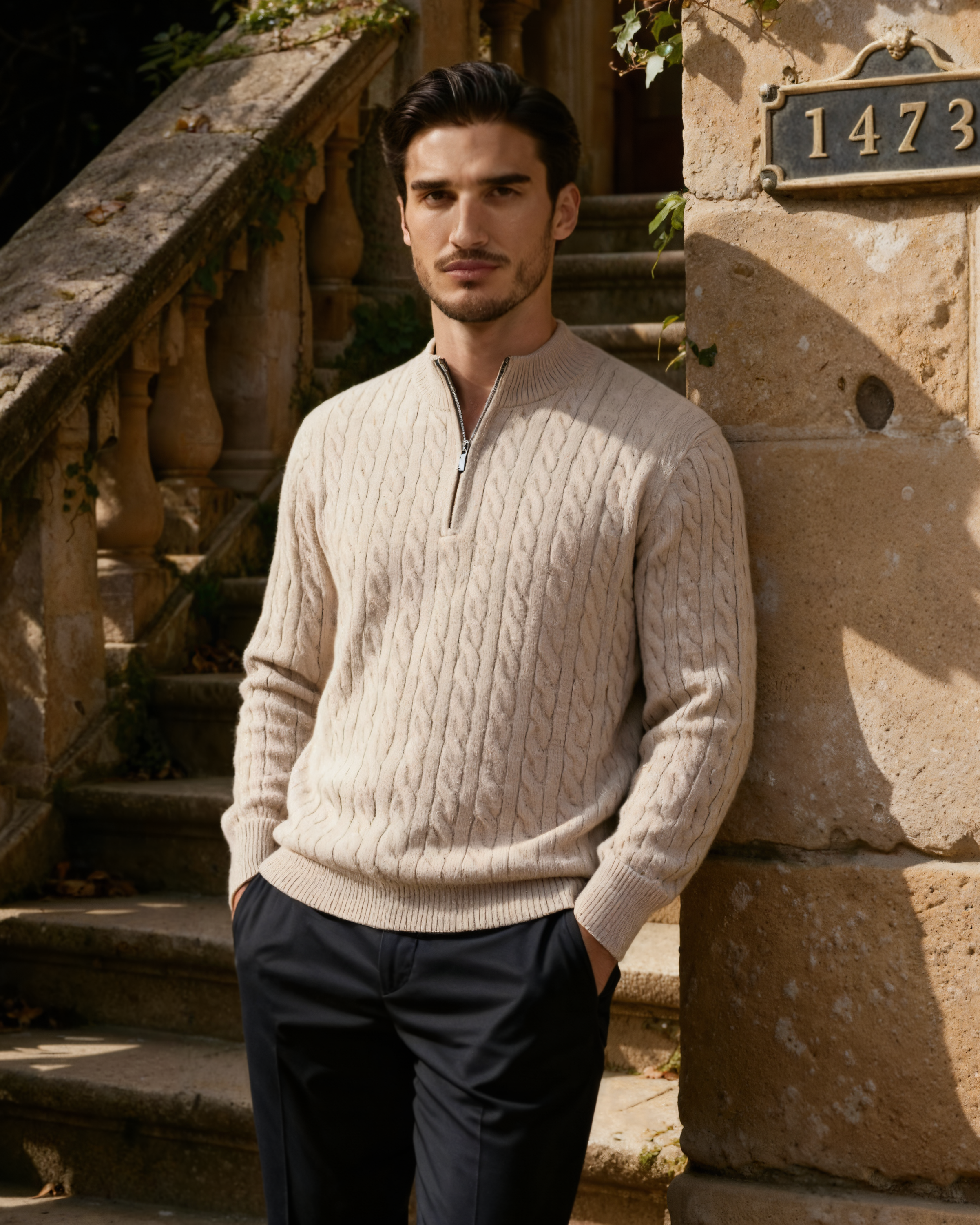 Mezzo zip in 100% cashmere a maglia a trama fitta
